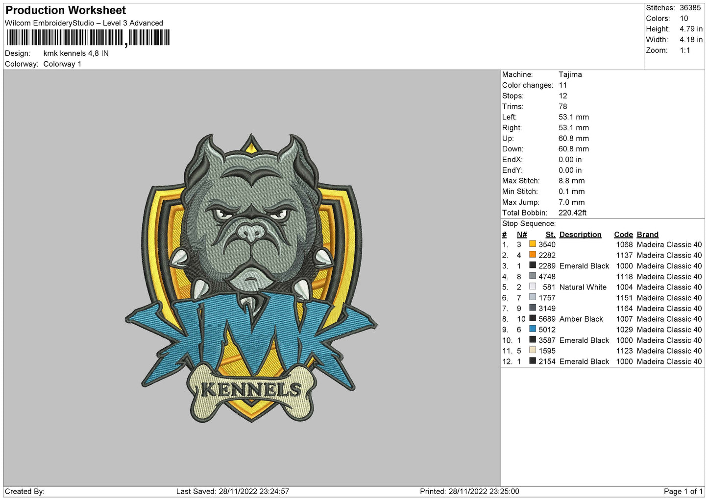 Kmk Kennels Embroidery File 6 sizes