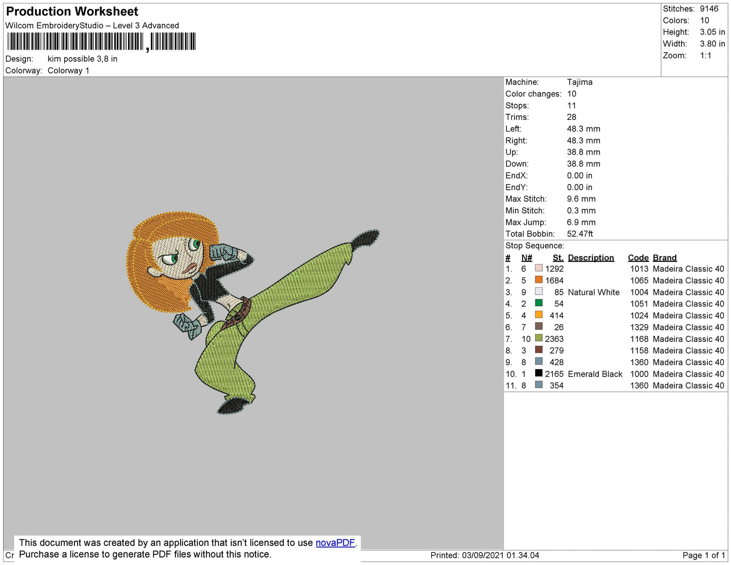Kim Possible Embroidery File 4 size
