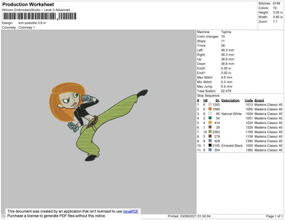 Kim Possible Embroidery File 4 size