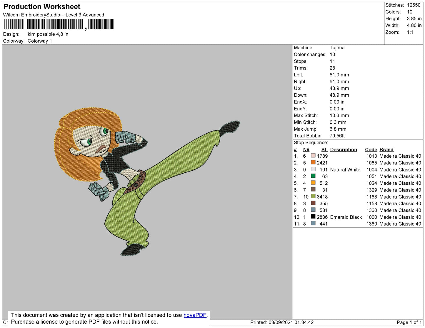 Kim Possible Embroidery File 4 size