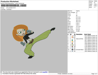 Kim Possible Embroidery File 4 size