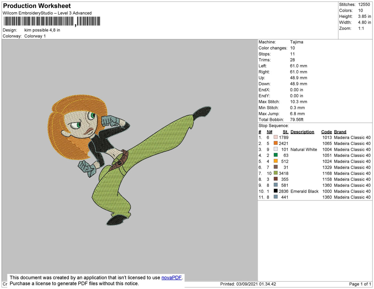 Kim Possible Embroidery File 4 size – Master Digitizer