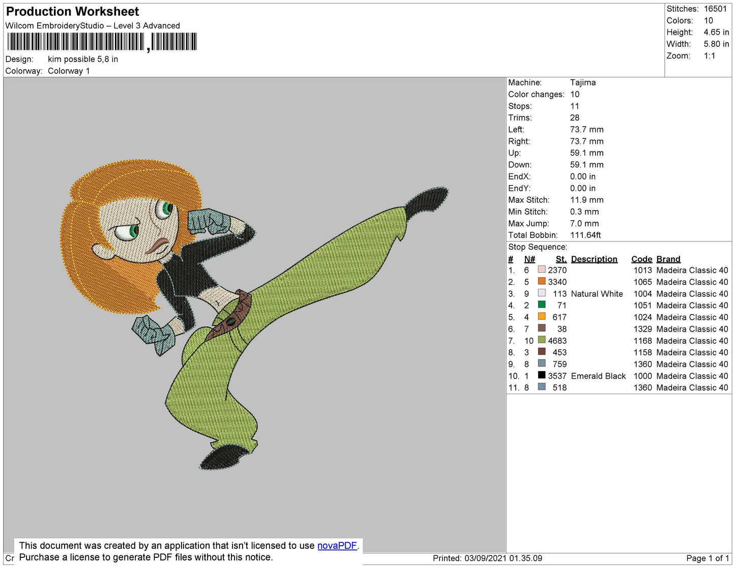 Kim Possible Embroidery File 4 size