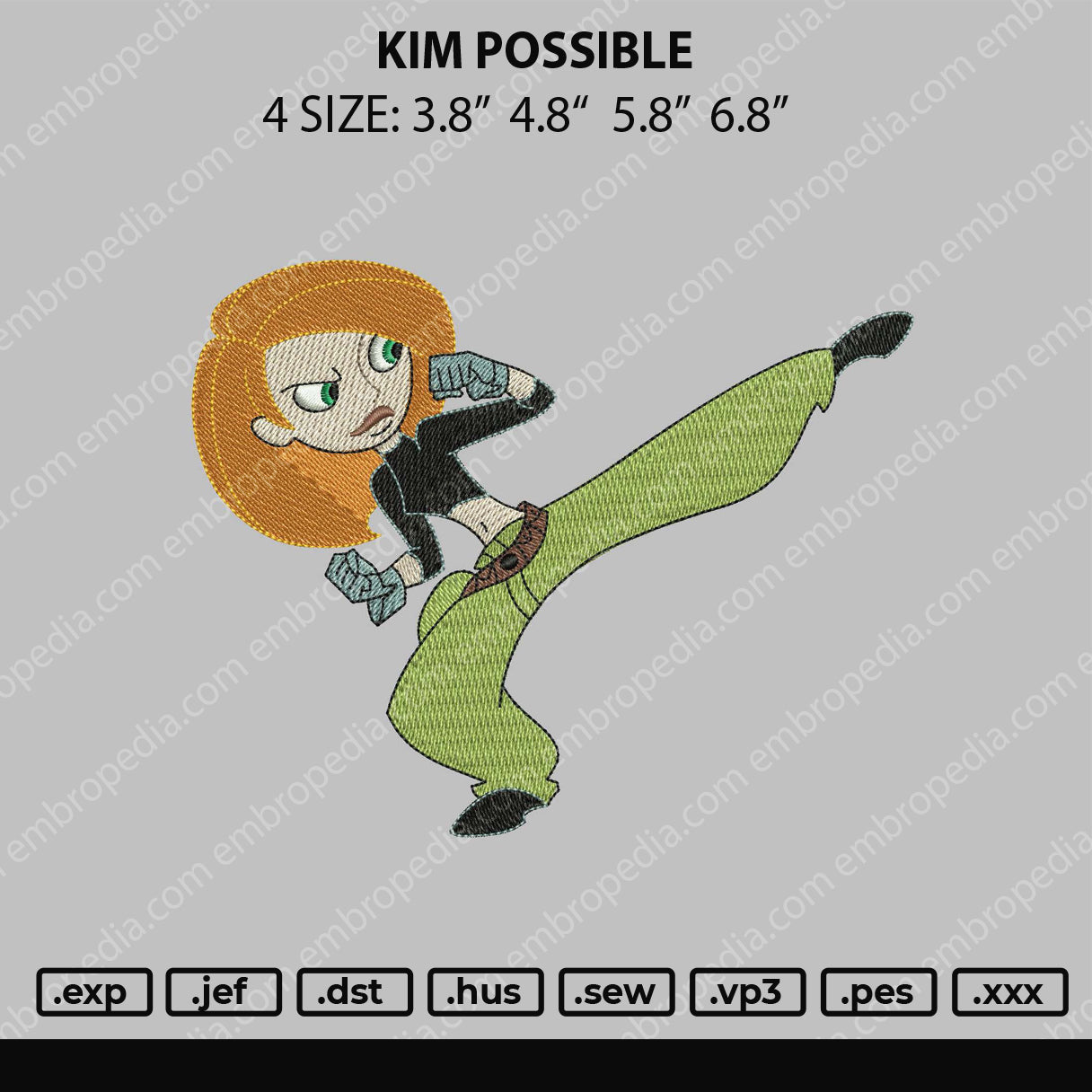 Kim Possible Embroidery File 4 size