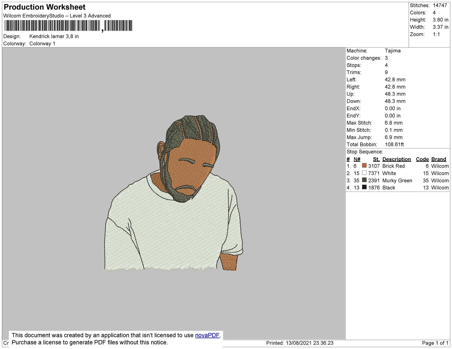 Kendrick Lamar Embroidery File 4 size