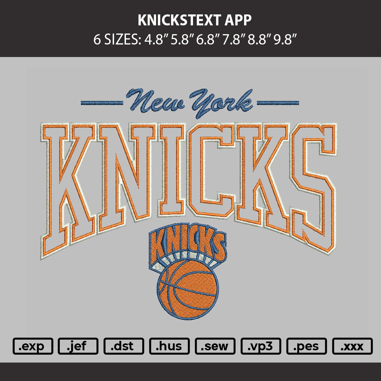 Knickstext App Embroidery Machine Design File 6 sizes