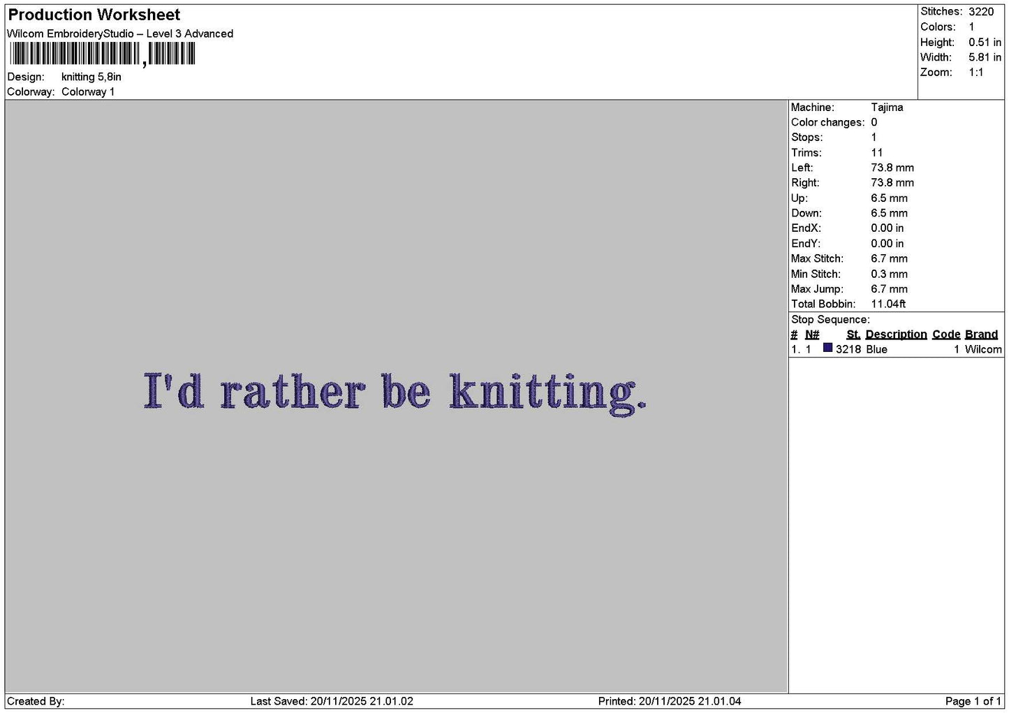Knittingtext Embroidery File 6 sizes