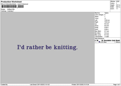 Knittingtext Embroidery File 6 sizes