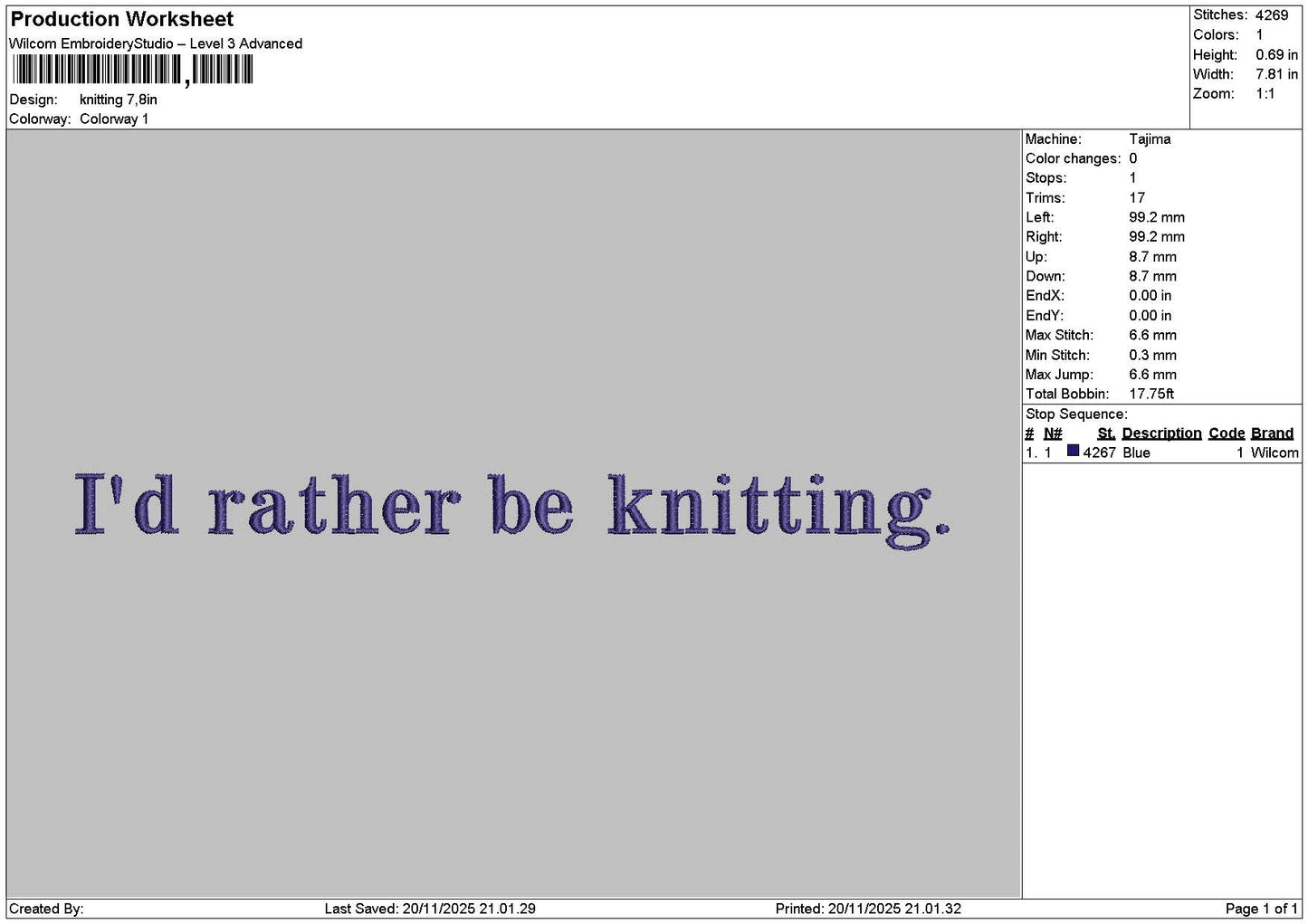 Knittingtext Embroidery File 6 sizes