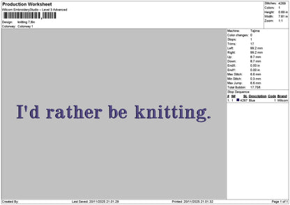 Knittingtext Embroidery File 6 sizes