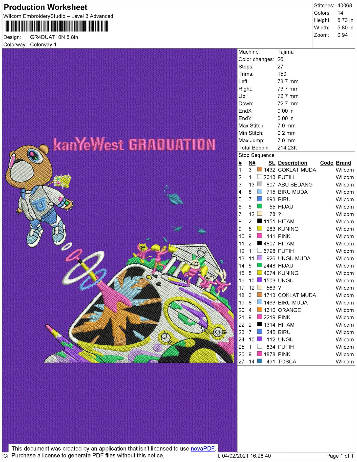 Kanye Graduete Embroidery File 3 size