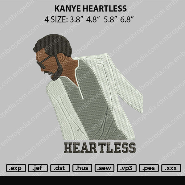 Kanye Heartless Embroidery File 4 size