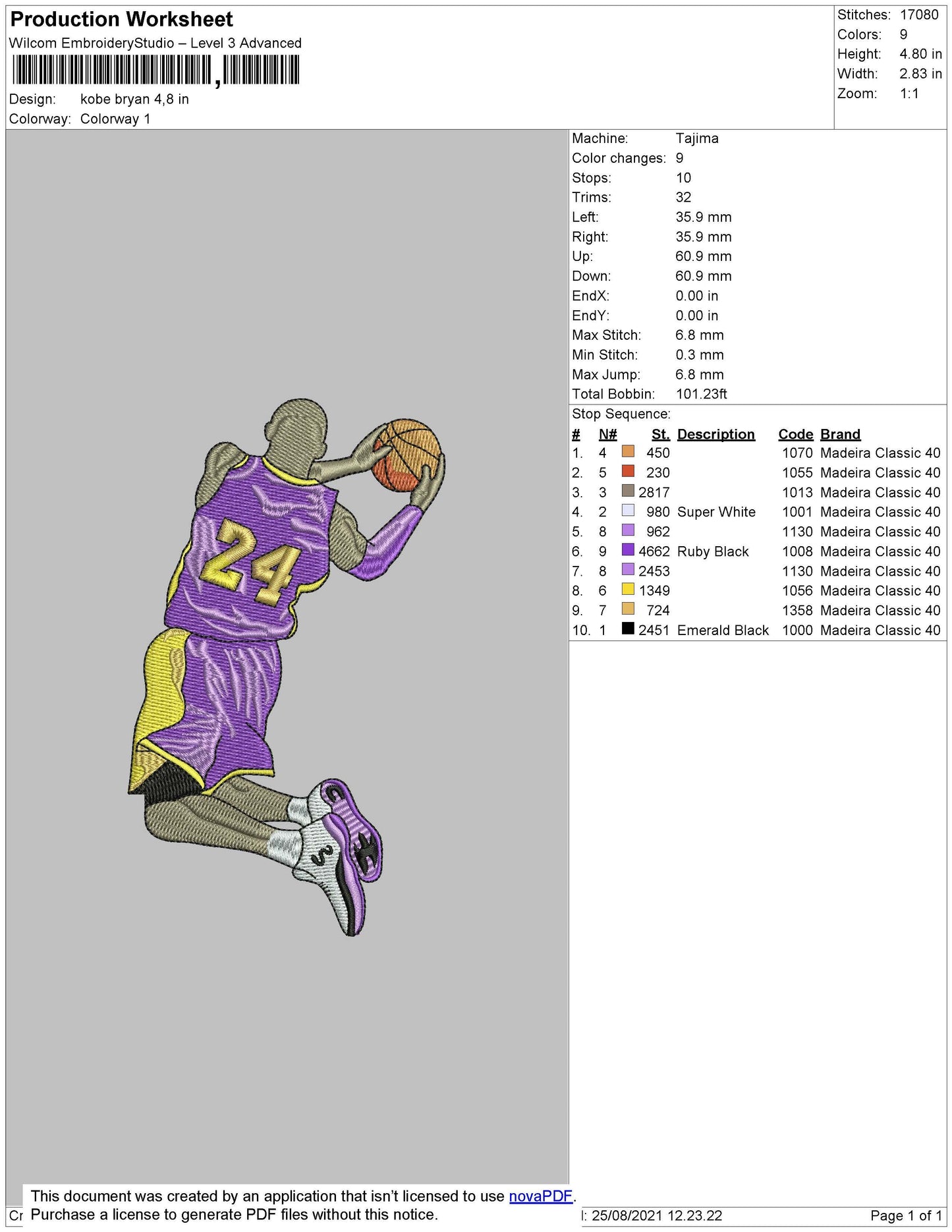 Kobe Bryan 002 Embroidery File 4 size