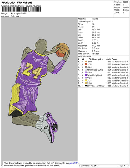 Kobe Bryan 002 Embroidery File 4 size