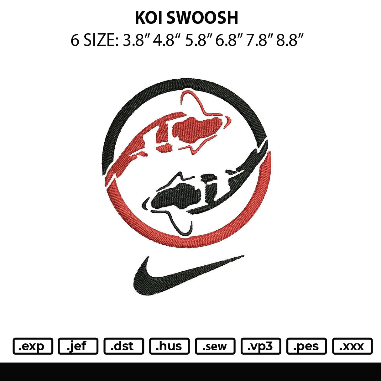Koi Logo Embroidery File 6 sizes