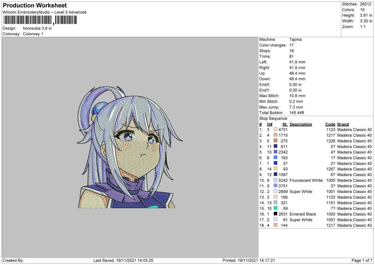 Konosuba Embroidery File 4 size