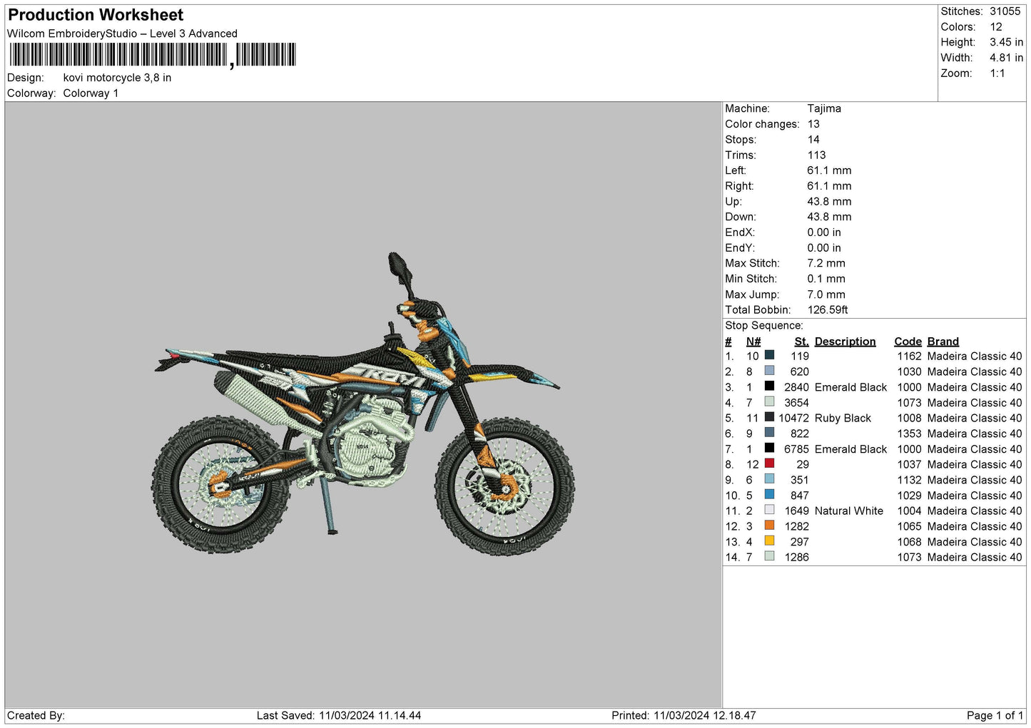 Motorcycle 1103 Embroidery File 6 sizes
