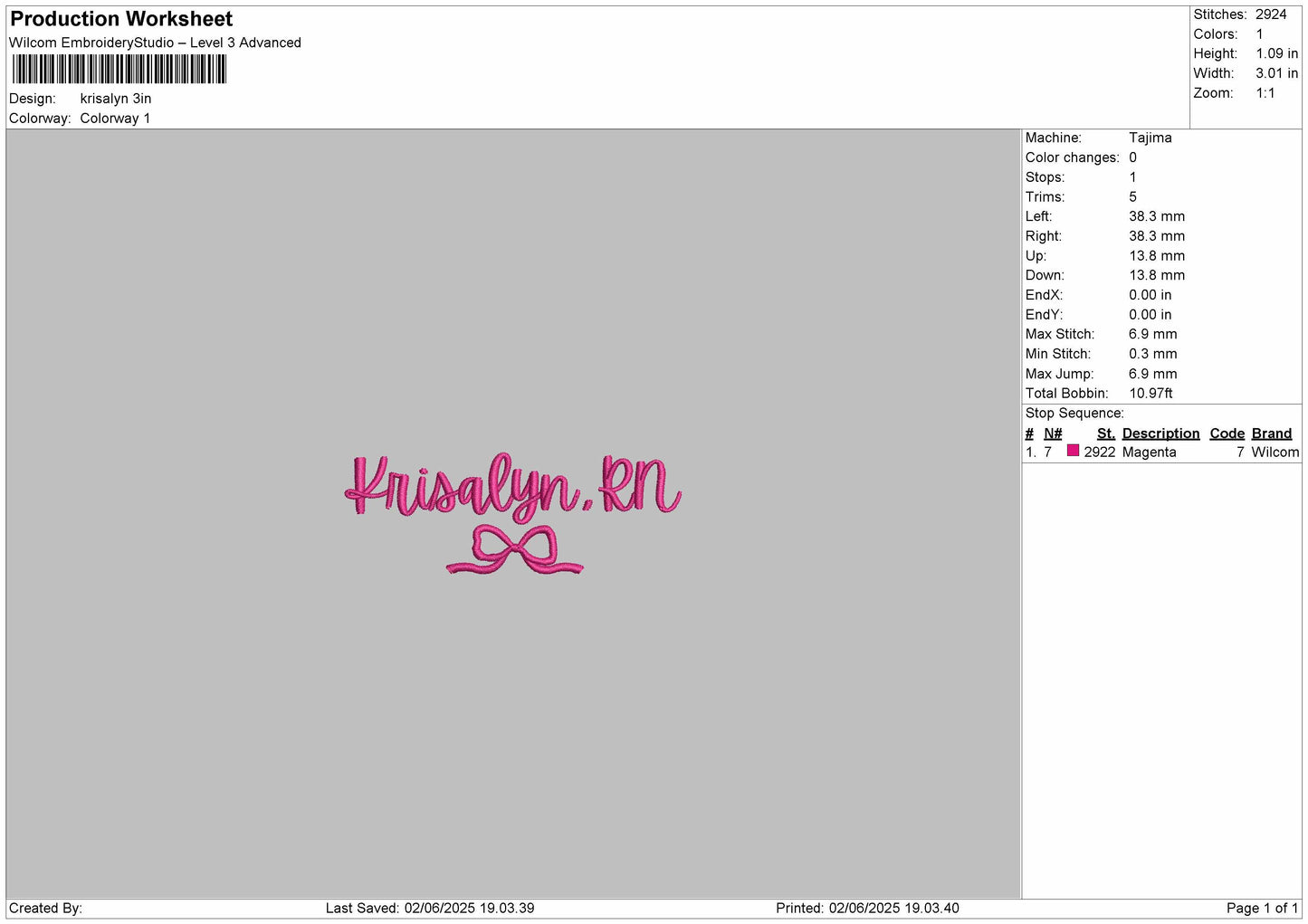 Krisalyn Embroidery Design File