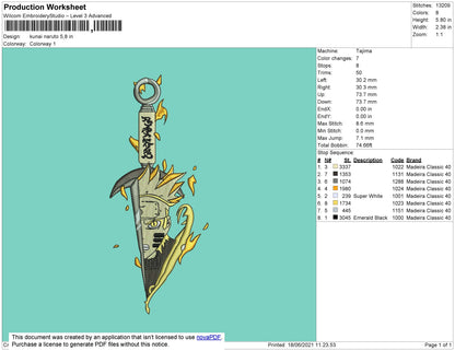 Kunai Naruto Embroidery File 8 size