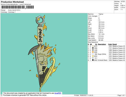 Kunai Naruto Embroidery File 8 size