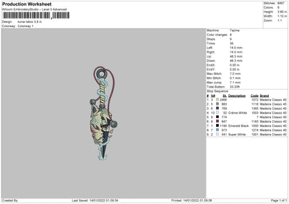 Kunai Tattoo Embroidery File 4 size