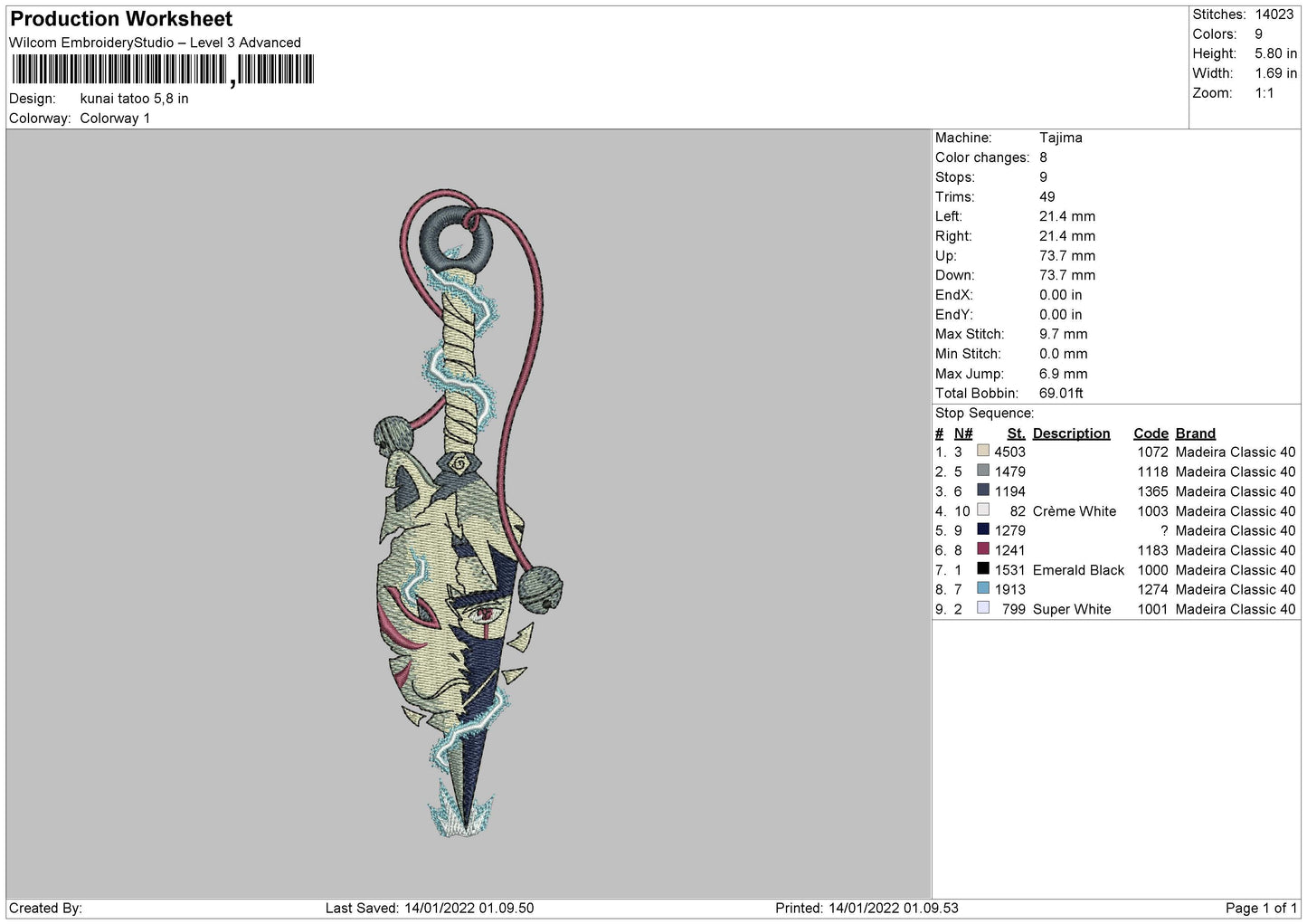 Kunai Tattoo Embroidery File 4 size