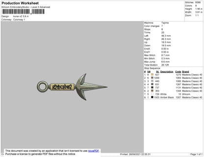 Kunai V2 Embroidery File 4 size