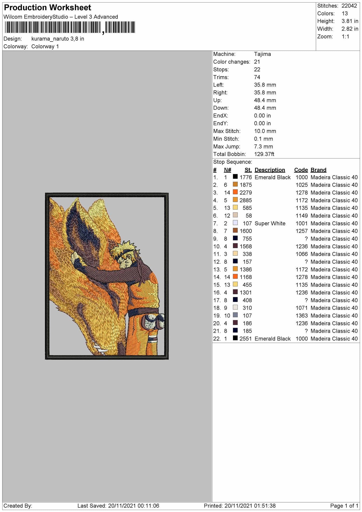 Kurama Naruto 02 Embroidery File 4 size