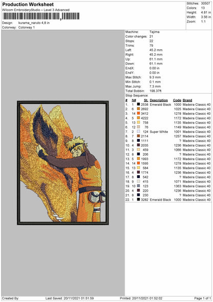 Kurama Naruto 02 Embroidery File 4 size