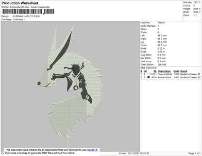 Kurama Naruto 02 Embroidery File 4 size