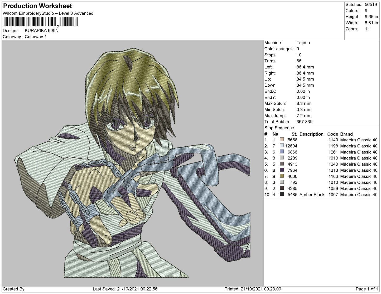 Kurapika Embroidery File 4 size