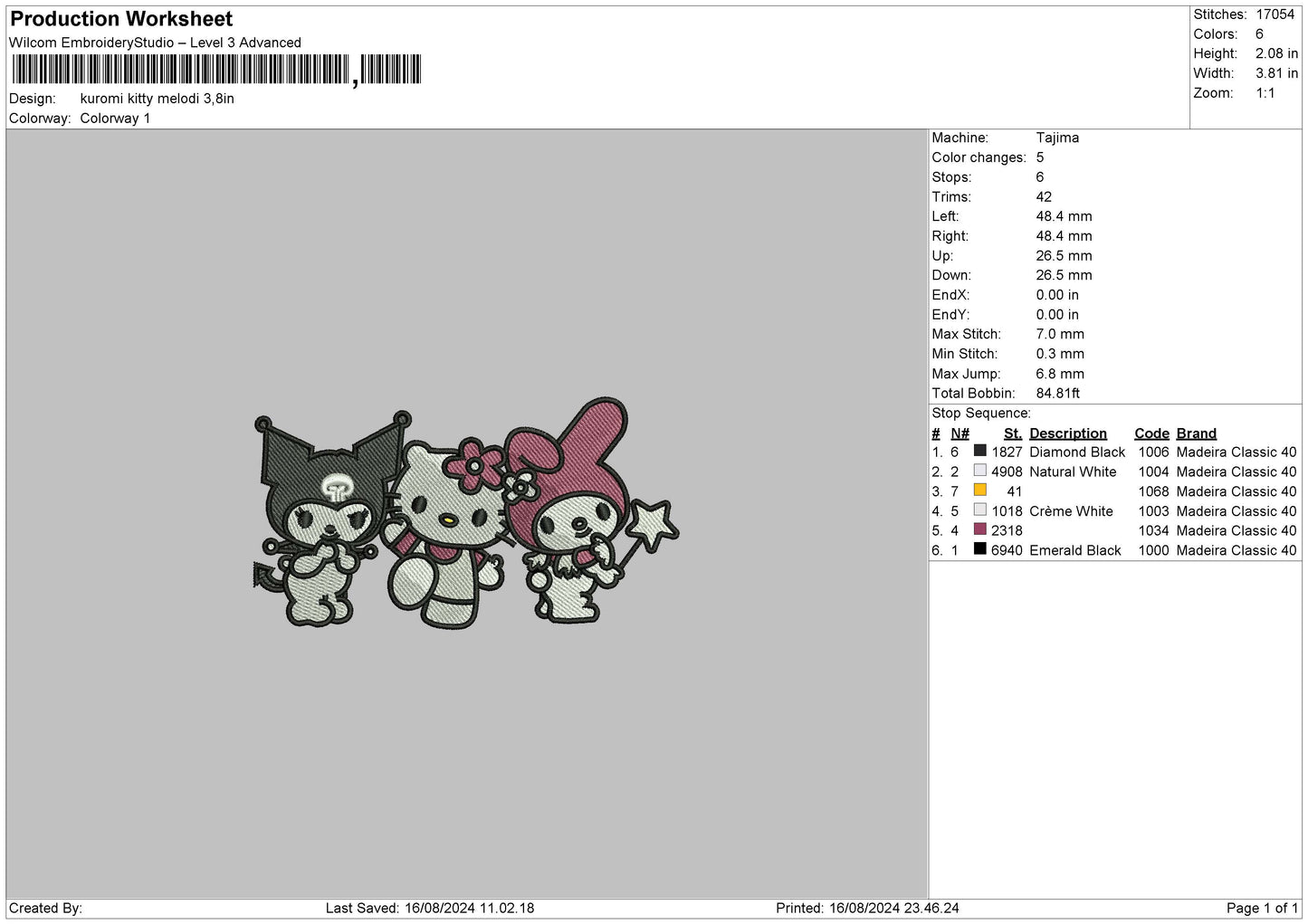 Kuro Friends 02 Embroidery File 6 sizes