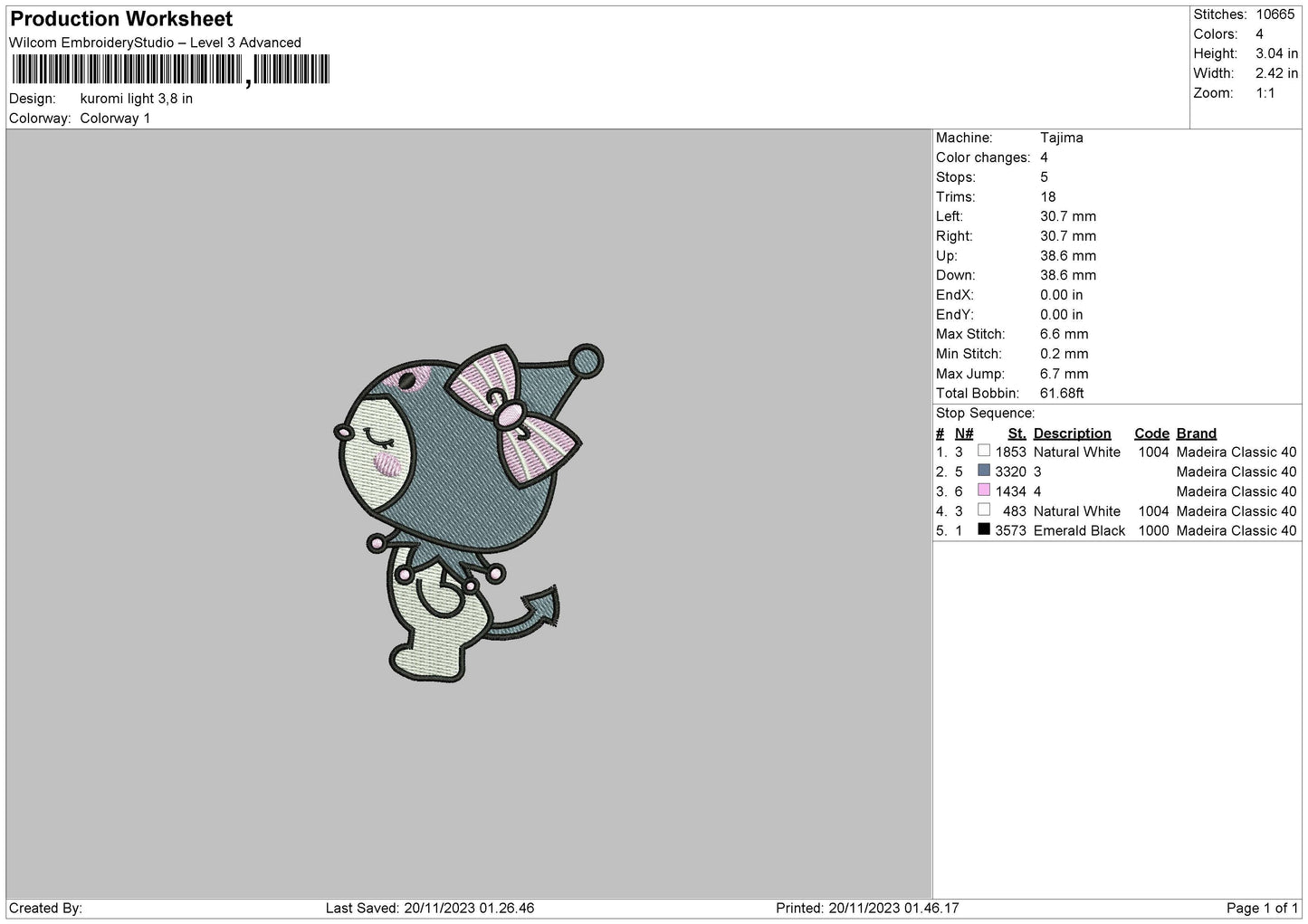 Kuro Light Embroidery File 6 sizes