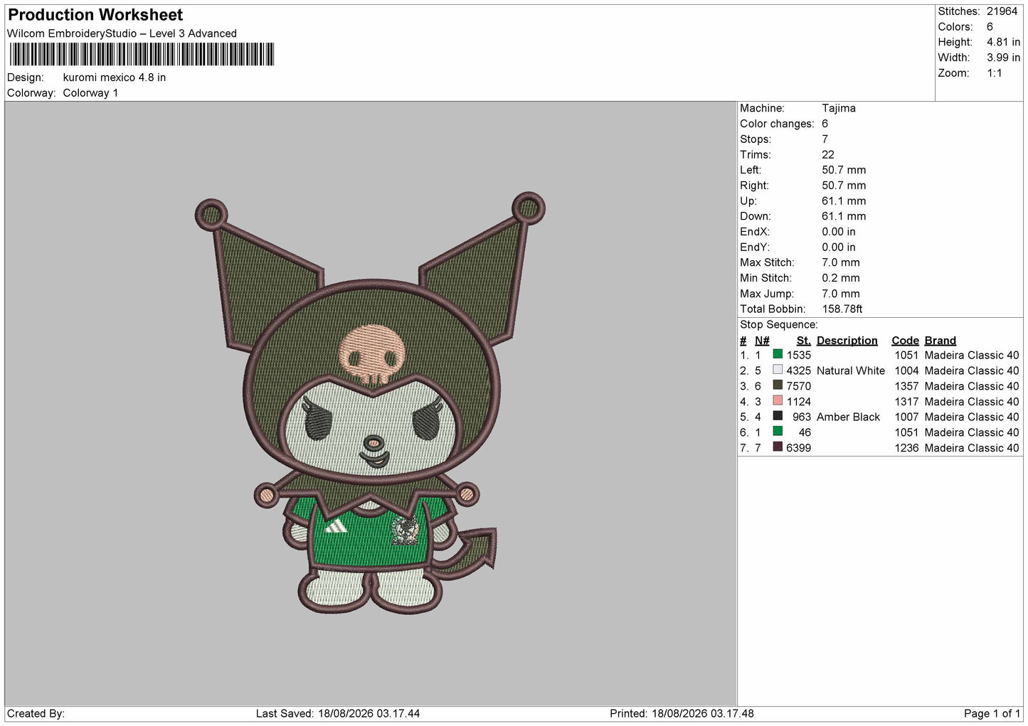 Kuro 1808 Embroidery Machine Design File 6 sizes