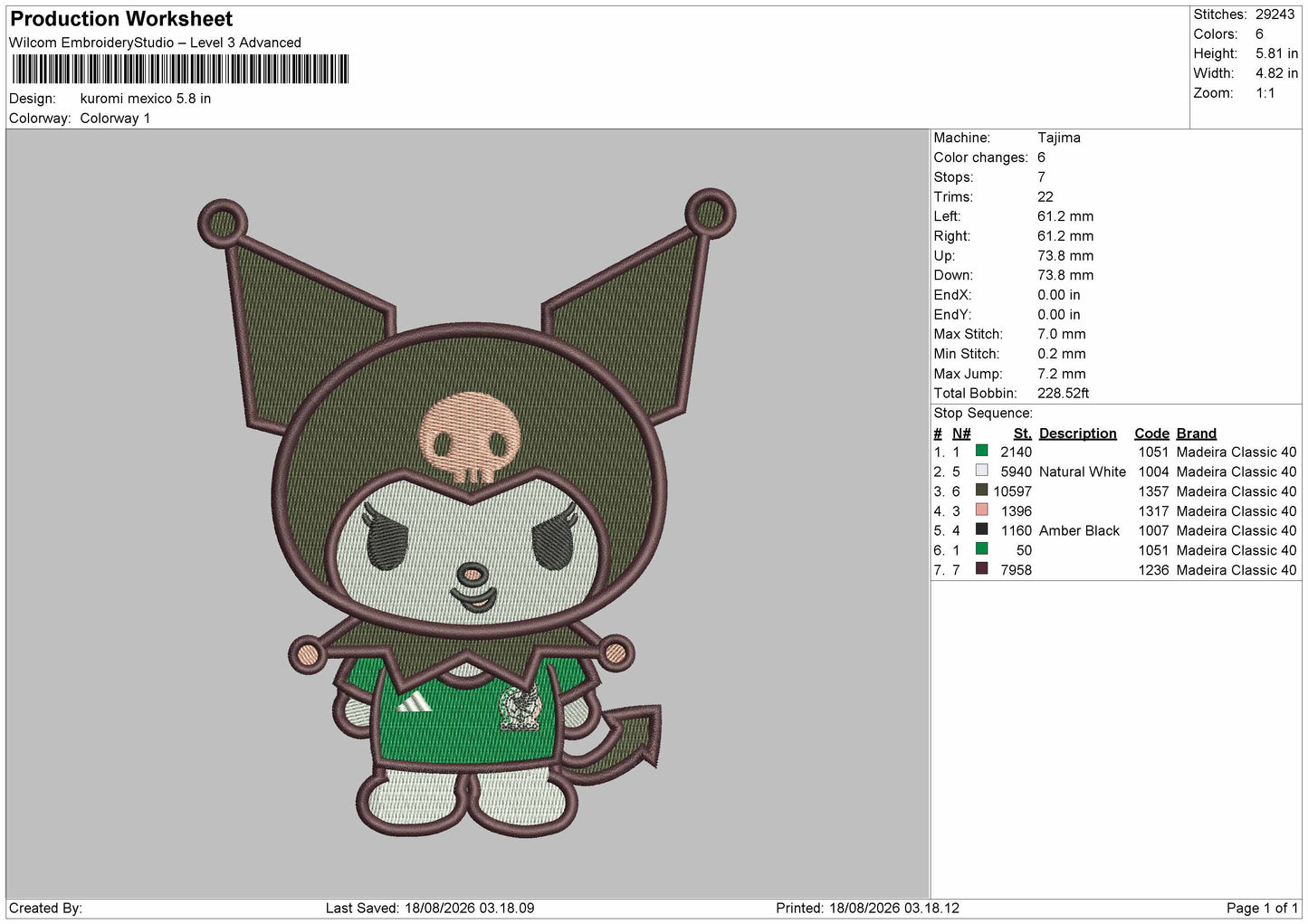 Kuro 1808 Embroidery Machine Design File 6 sizes