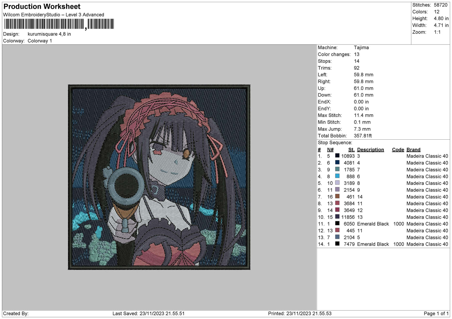 Kurumi Square Embroidery File 6 sizes
