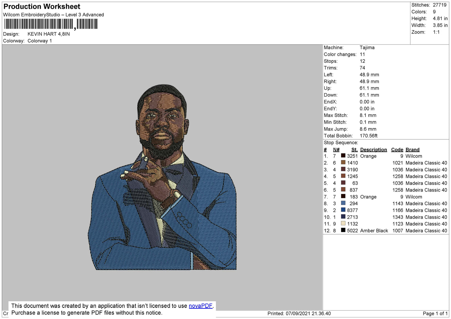 Kevin Hart Embroidery File 4 size