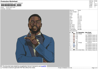 Kevin Hart Embroidery File 4 size