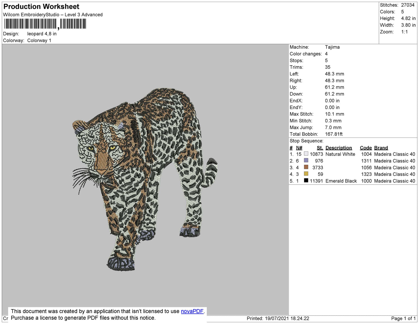 Leopard Embroidery File 4 size