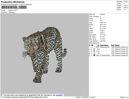 Leopard Embroidery File 4 size