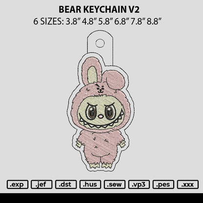 Bear Keychain V2 Embroidery File 6 sizes