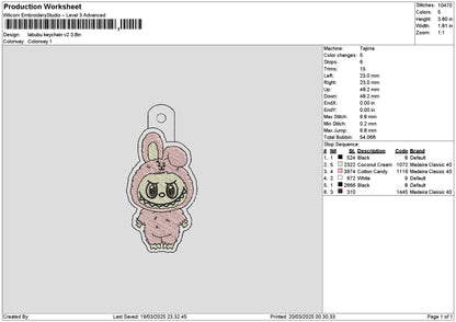 Bear Keychain V2 Embroidery File 6 sizes