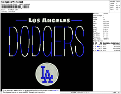 LA Dodgers Embroidery File 4 size