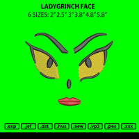 Ladygrinch Face Embroidery File 6 sizes