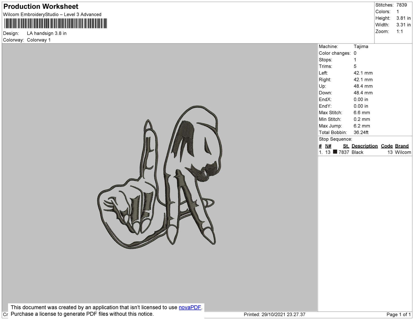 LA Handsign Embroidery File 4 size