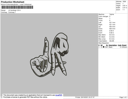 LA Handsign Embroidery File 4 size