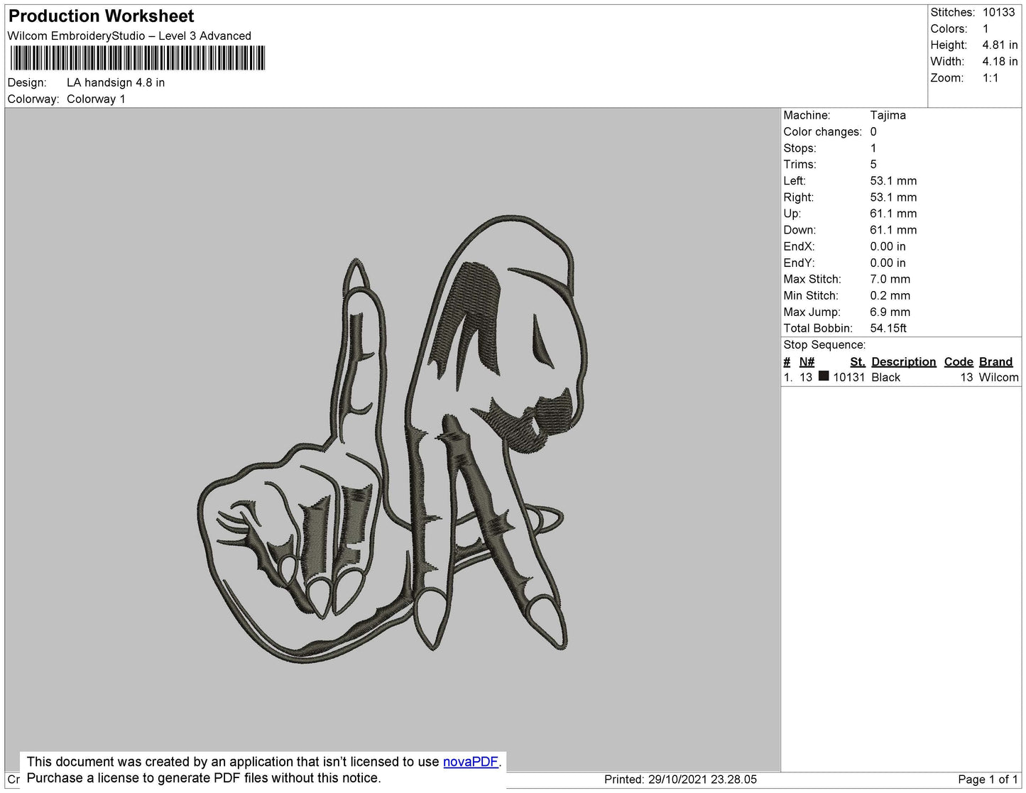 LA Handsign Embroidery File 4 size
