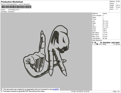 LA Handsign Embroidery File 4 size