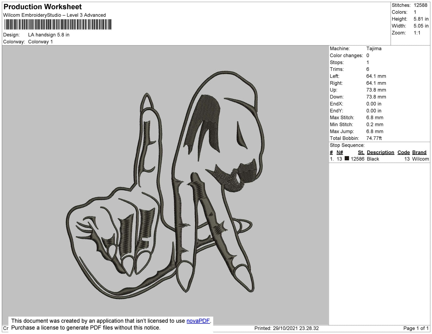 LA Handsign Embroidery File 4 size