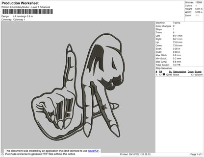 LA Handsign Embroidery File 4 size